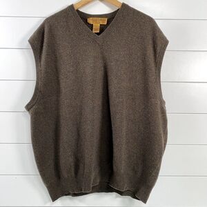 100% Cashmere Mens Vneck Sweater Vest XL Brown Luxury Business Casual Academia